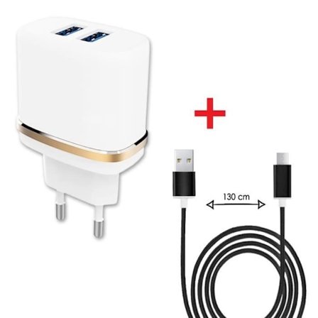 Laddare och Micro USB-kabel - SVART - Nokia C1 Plus - Snabbladdning - 2 USB-portar - 3,1A totalt