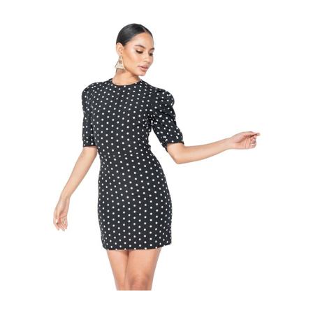Catwalk Polka Dot Puffed - Bodycon Miniklänning - kvinnor - Svart svart, Dam Klänningar, Dam, Storlek: S