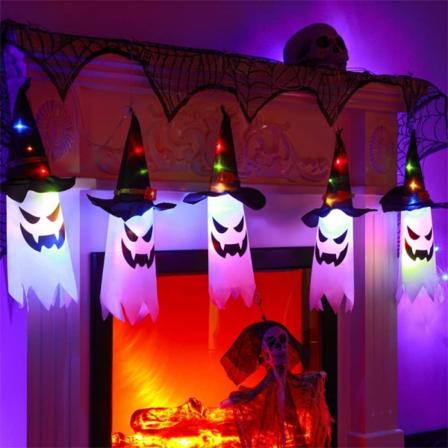 Halloween Dekorationer Flygande Spöke Hattar, Halloween Hängande Häxa Hatt Dekor 5 Pack Upplysta Glödande Spöke Dekor för Gräsmatta Träd Trädgård