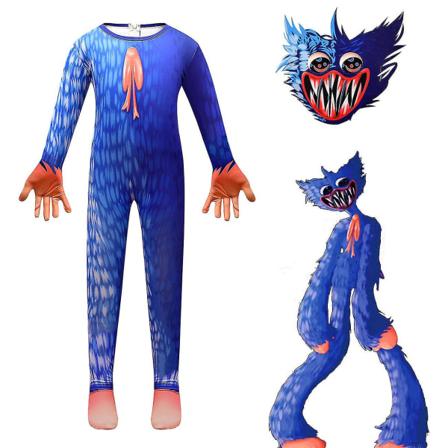 Poppy Playtime Huggy Wuggy Cosplay kostume Barnedragt+maske Pa / Blue 150