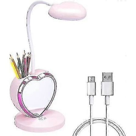 LED Skrivebordslampe til Børn, Lille Skrivebordslampe med USB-ladeport & Penholder og Telefonholder