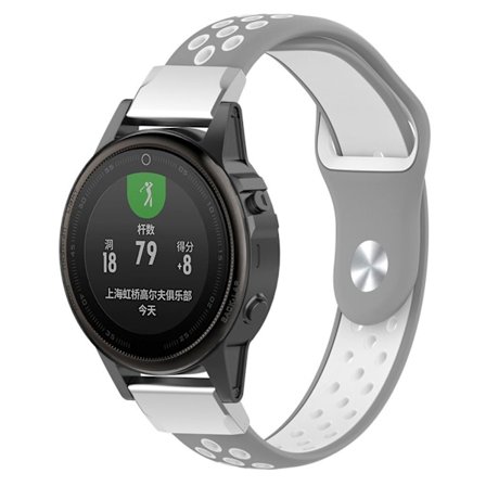 Garmin Fenix 5S kaksivärinen silikoni urheilukellon ranneke - Harmaa / Valkoinen