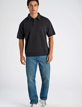 Lindbergh Oversized Polo Sweat S/S - Black - S