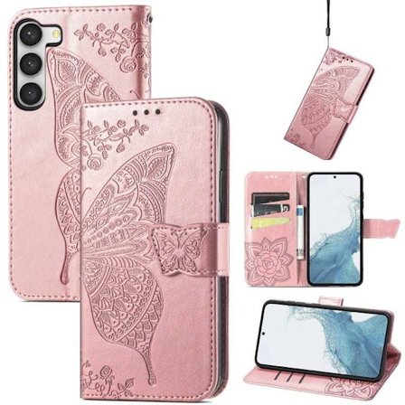 Samsung S23 Plus -lompakkokotelo PU-nahkainen 4-TASKUN Motif Butterfly