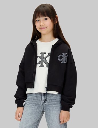 Calvin Klein Ck Logo Terry Zip Through - Black - 116