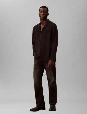 Calvin Klein Ls Glossy Camp Collar Easy Shirt - Black - S