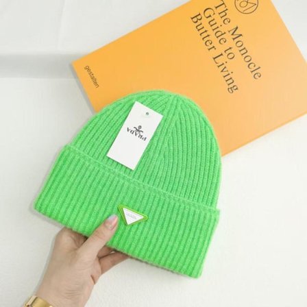 Varm Vinterstrikket Hue Efterår og Vinter Hue Inverteret Trekant Modevaremærke Casual Ørevarmer Unisex Grøn Grøn Grøn