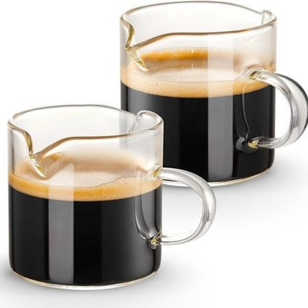 Espresso Ekstraktions Kop Sæt (2-pak) med Dobbelt Tud, 150ml Varmebestandigt Glas Mini Mælkekande til Kaffe Latte Art