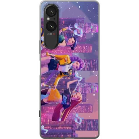 Yhteensopiva Puhelinkuori Sony Sony Xperia 5 V Tulevaisuutta ennakoiva K-Pop Demon Hunters tyttöryhmän kuvitus neonkaupungin popkulttuuriestetiikall