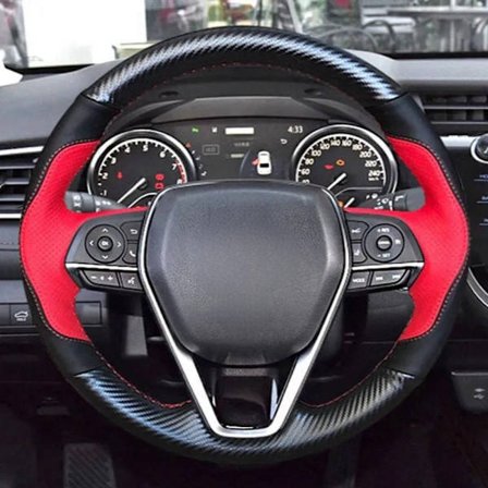Svart halkfri rattkåpa i äkta läder för gör-det-själv, kompatibel med Toyota Camry 2018-2019 Avalon 2019 Corolla 2019-2020 RAV4 2019