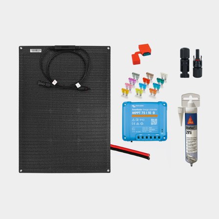 Zestaw paneli słonecznych do stałego montażu Juni Solar Junction Box Black Edition, 60 W, monokrystaliczny, elastyczny, 12 V, 580 x 540 x 3 mm, z 