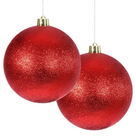 Uclet 6" (150 mm) Rød Glitter 2 Stykker Ekstra Store Solide Oversized Kæmpe Store Udendørs Plastik, Vandafvisende Kugle Ornament Hængende Træ 