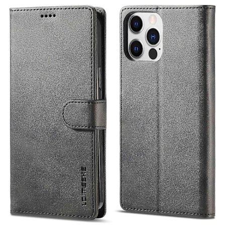 LC.IMEEKE Lommebokdeksel til iPhone 15 Pro Max Kalveskinntekstur Sammenleggbart Stativ PU Lær Flip Cover