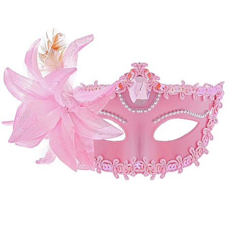 Elegant blomstrete venetiansk ansiktsmaske, rosa blonde maskerade deksel for kvinner, perfekt for ball og Mardi Gras