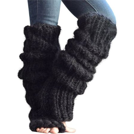 Kraftige strikkede benvarmere sorte 60 cm onesize polyester varme