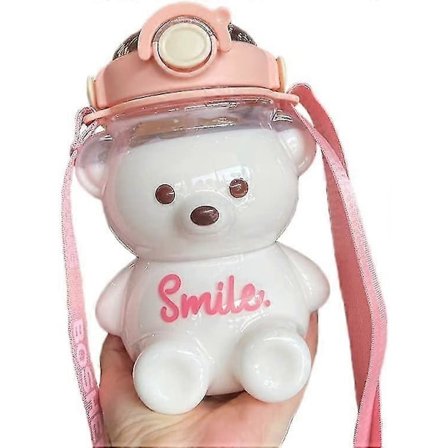 Björn Vattenflaska med Sugrör, Kawaii Läcksäker Vattenkanna med Justerbar Axelrem för Campingresor