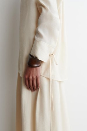 COS Women's Curved Wooden Cuff in Beige