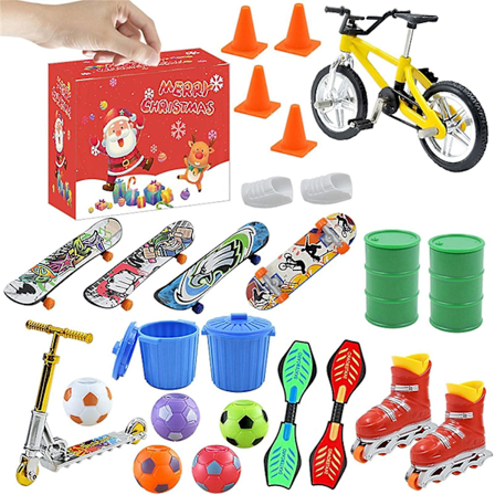 Fingerbrädor Adventskalender, Julnedräkning Mini Fingerleksaker Set med Cyklar Skridskor