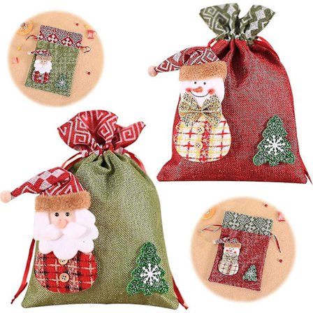 2 stk. Julegavepose med lynlås og snor, slikpose til jul