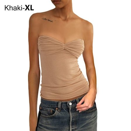 Naisten Crop Topit Y2K T-paita KHAKI XL XL