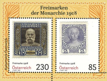 Østrig - Klassiske frimærker 1908 - Postfrisk miniark
