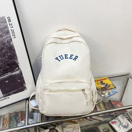 Enkel bokstavs skolväska stor kapacitet student ryggsäck gymnasieelever män och kvinnor all-match campus student skolväska-vit