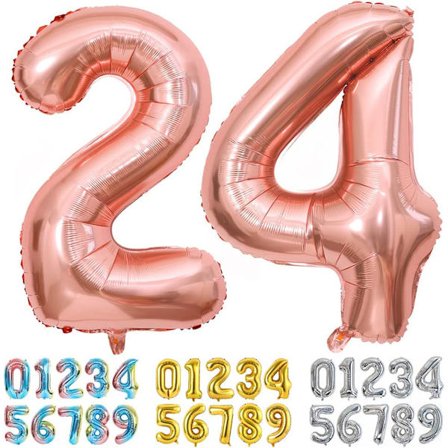 32 tum Roséguld Folieballong Nummer 24/42, Stora Jättetal 0-100 för Födelsedag Bröllopsdag Festdekorationer, Helium Ba