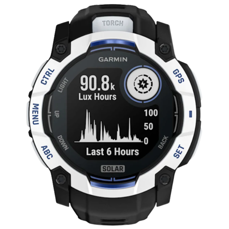 Garmin Instinct 3 50 mm, Solar Whitestone With Black/Bolt Blue Silicone Band