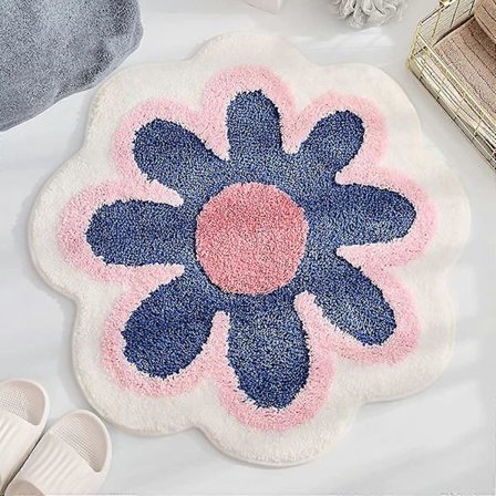 Blomstret Områdemåtte Sød Blomstret Badeværelsesmåtte Blød Mikrofiber Rund Blomst Gulvmåtte Vandabsorption
