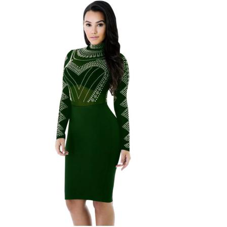 Kvinnor Sexig Geometrisk Retro Rhinestone High Neck Långärmad Sli