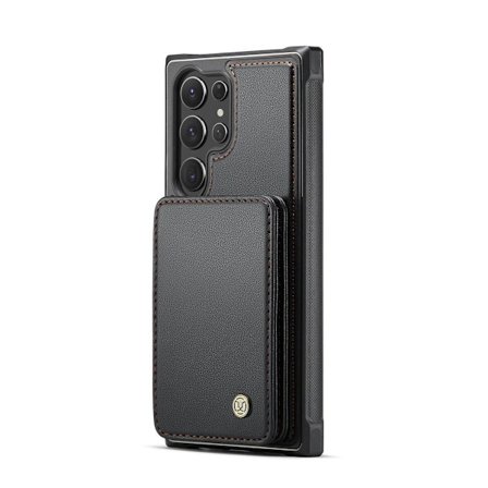 (För Samsung Galaxy S21 FE) 2 i 1 läderfodral till telefon med magnetiskt kortfäste, ställ och RFID-blockering