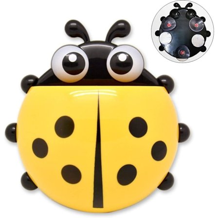 Tannbørsteholder for barn, 7-stjerners marihøne tannbørste med sugekopp, insektformet tannbørsteholder uten boring for barnebad