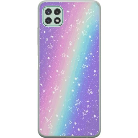 Kompatibel Mobilcover til Samsung Galaxy A22 5G Rainbow-farvet pastelbaggrund med hvide stjerner og glitrende prikker i blød overgang