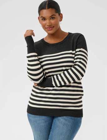Kaffe Curve Kclizzy Striped Knit Pullover - Black - XL