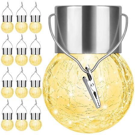 1 Pakke Juledekorasjon Lysekrone Sprekk Glass Solcellelamper Utendørs Vanntett for Hage, Gård, Gjerde, Trær (Varm Hvit)