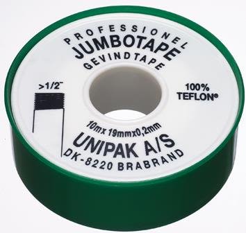 Unipak Jumbotape Gängtätningstejp 19 mm x 15 m x 0,2 mm, Maskintillbehör & förbrukning