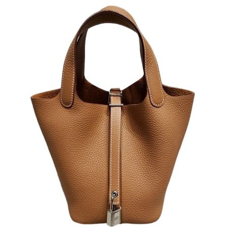 Myk bøtteveske i materiale for kvinner, romslig og organisert håndveske i ekte skinn, litchimønstret veske med topphåndtak og låsdesign, flere