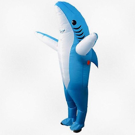 Oppustelig blå haj kostume til voksne - Sjov nyhed maskot til fester og begivenheder