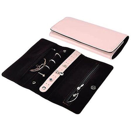 Smykkesreiseveske Bærbar Smykkeorganisator Rull Smykkeskrin Ringer Kompatibel Med Halskjeder (Farge: Rosa)