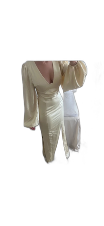 Champagnefärgad långklänning med v-ringning