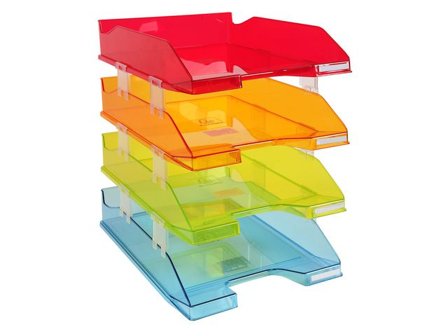 EXACOMPTA Brevkorg set Combo med distanser fyra färger transparent - Lyreco - Kontorsmaterial - Till skrivbordet - Brevkorgar