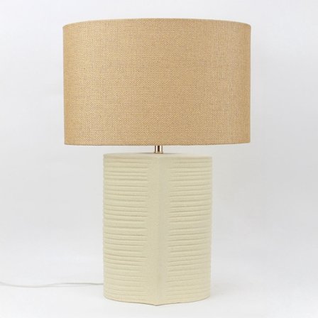 Keramisk bordlampe, beige hørskærm, 23x14x32cm