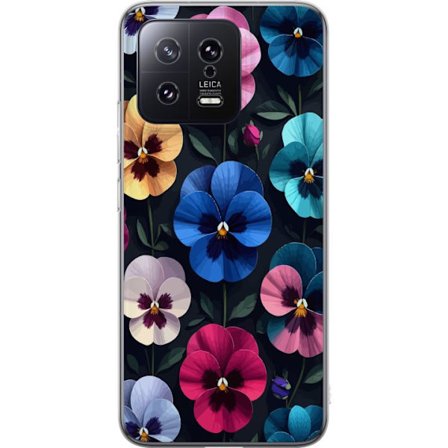 Kompatibelt Mobildeksel til Xiaomi 13 Dekorativt blomstermønster med fargerike pensélignende blomster og mørk elegant bakgrunn