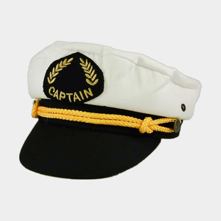 Kaptajnhue, hvid/sort, 60 cm