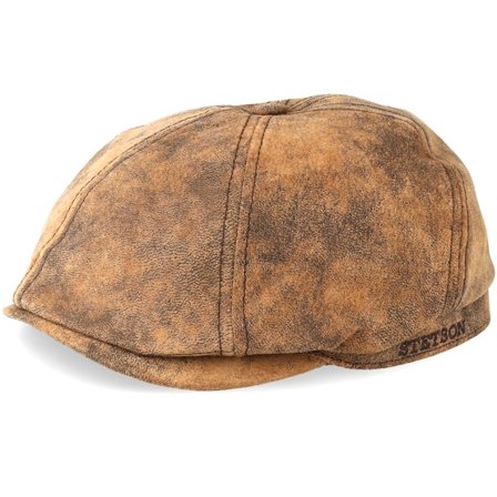 Stetson - Marrón flatcap Gorra - 6-Panel Pigskin Brown Flat Cap @ Hatstore