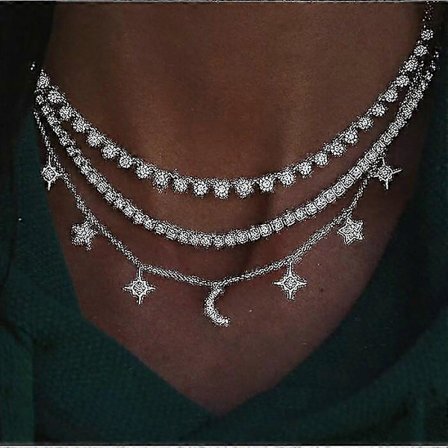 Kristallhalsband med flera element, Hängsmycken med flera lager (NE-0002-14)