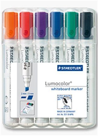 Staedtler Lumocolor Whiteboard Marker Chisel Tip 2-5mm Line Assorted Colours (Pack 6) - 351BWP6