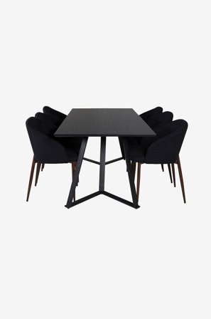 Venture Home - Spisegruppe Maggie med 6 spisebordsstole Avaskär - Sort - Spisebordssæt 6 personer - Fra Homeroom