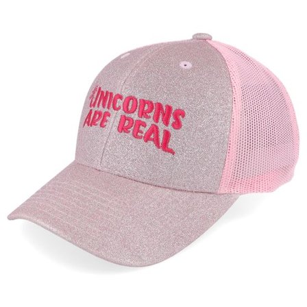 Unicorns - Rosa trucker Keps - Kids Unicorns Are Real Pink Glitter/Pink Trucker @ Hatstore
