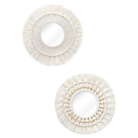 Hängande Väggspegel - Boho Macrame Frans Rund Dekorativ Spegel, Konstprydnad för Lägenhet Hem Sovrum Vardagsrum